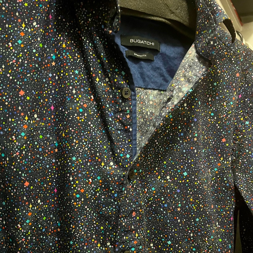 Bugatchi Shaped Fit Galaxy and Stars Long Sleeve Button Down